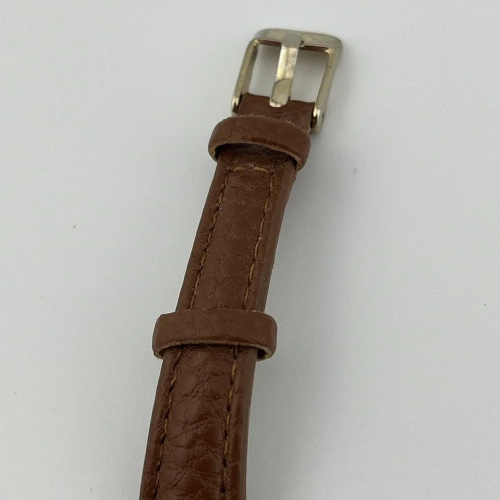 Francesca's Watch Women 38mm Gold Case Petite Leather Band-‎ New Battery